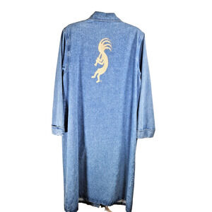 Bedford Fair Denim Duster Coat Women 2X Southwest Kokopelli Jacket Boho USA Made